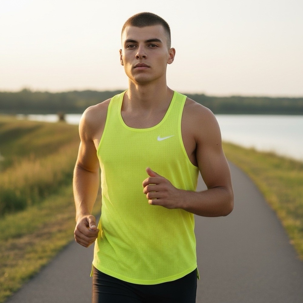 Nike Fast Dri-Fit ADV Running Singlet Lemon Twist Yellow Tank Top Mens Small